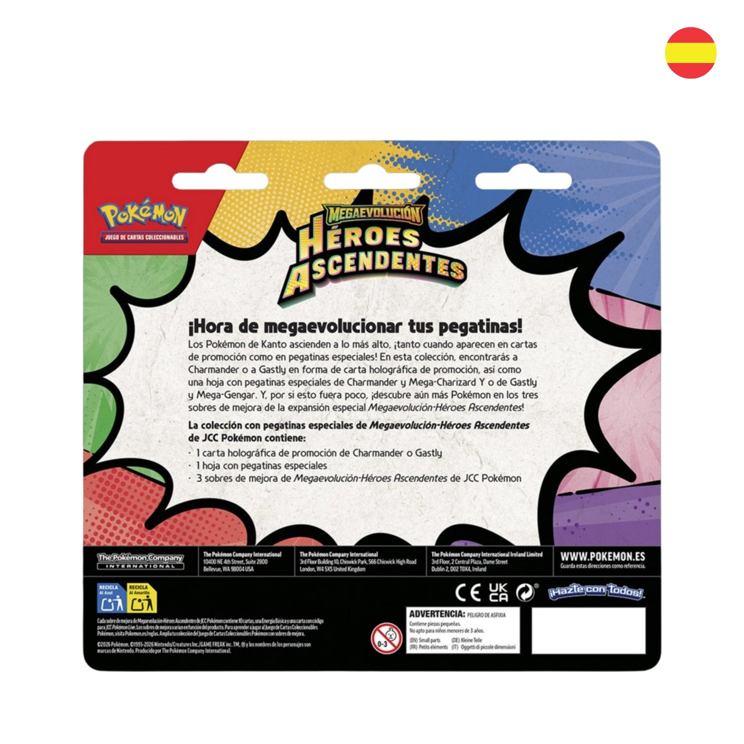 Blister 3 Sobres Pokémon TCG: Héroes Ascendentes + Promo (Gastly / Charmander) + Pegatinas