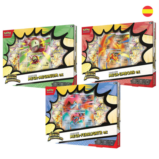 Colección Mega-Feraligatr Mega-Meganium y Mega-Emboar Ex Megaevolución-Héroes Ascendentes (ESPAÑOL) I Pokémon TCG